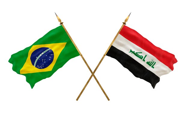 Achtergrond voor ontwerpers Nationale feestdag 3D-model Nationale vlaggen van de Volksrepubliek Brazilië en Irak