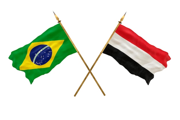 Achtergrond voor ontwerpers Nationale feestdag 3D-model Nationale vlaggen van de Volksrepubliek Brazilië en Jemen