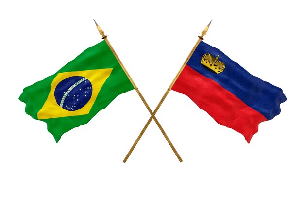 Achtergrond voor ontwerpers Nationale feestdag 3D-model Nationale vlaggen van de Volksrepubliek Brazilië en Liechtenstein