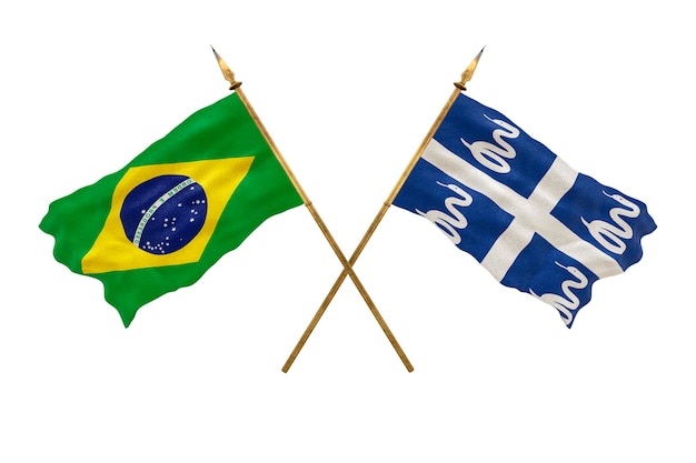 Achtergrond voor ontwerpers Nationale feestdag 3D-model Nationale vlaggen van de Volksrepubliek Brazilië en Martinique