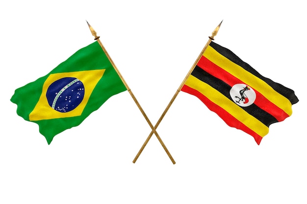 Achtergrond voor ontwerpers Nationale feestdag 3D-model Nationale vlaggen van de Volksrepubliek Brazilië en Oeganda