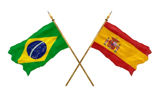 Achtergrond voor ontwerpers Nationale feestdag 3D-model Nationale vlaggen van de Volksrepubliek Brazilië en Spanje