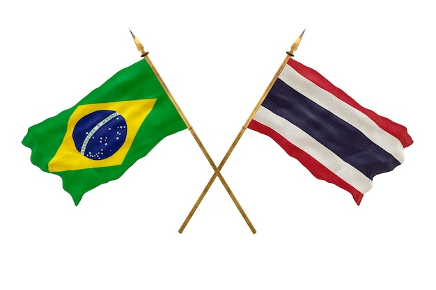Achtergrond voor ontwerpers Nationale feestdag 3D-model Nationale vlaggen van de Volksrepubliek Brazilië en Thailand