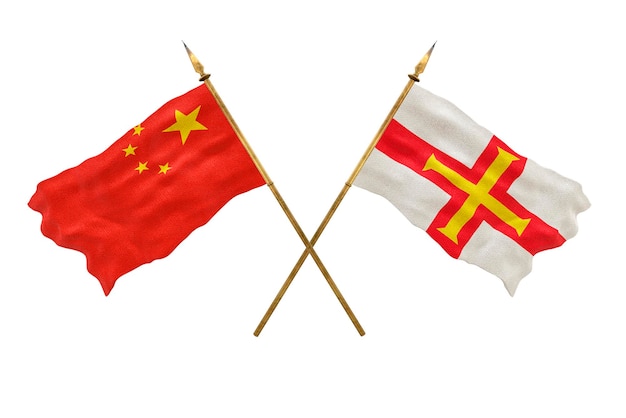 Achtergrond voor ontwerpers Nationale feestdag 3D-model Nationale vlaggen van de Volksrepubliek China en Bailiwick of Guernsey