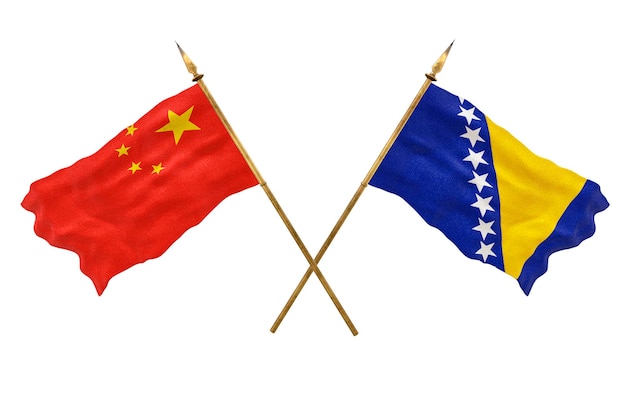 Achtergrond voor ontwerpers Nationale feestdag 3D-model Nationale vlaggen van de Volksrepubliek China en Bosnië en Herzegovina