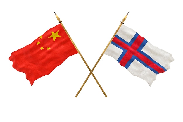 Achtergrond voor ontwerpers Nationale feestdag 3D-model Nationale vlaggen van de Volksrepubliek China en de Faeröer