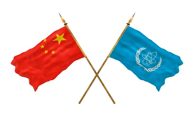 Achtergrond voor ontwerpers Nationale feestdag 3D-model Nationale vlaggen van de Volksrepubliek China en de IAEA