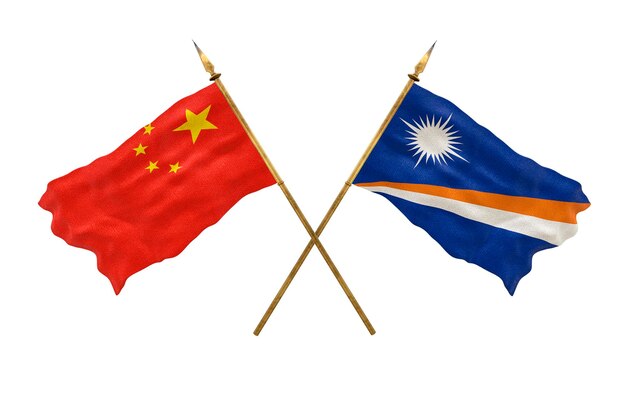 Achtergrond voor ontwerpers Nationale feestdag 3D-model Nationale vlaggen van de Volksrepubliek China en de Marshalleilanden