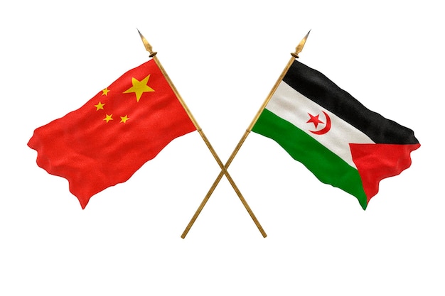 Achtergrond voor ontwerpers Nationale feestdag 3D-model Nationale vlaggen van de Volksrepubliek China en de Sahrawi Arabische Democratische Republiek