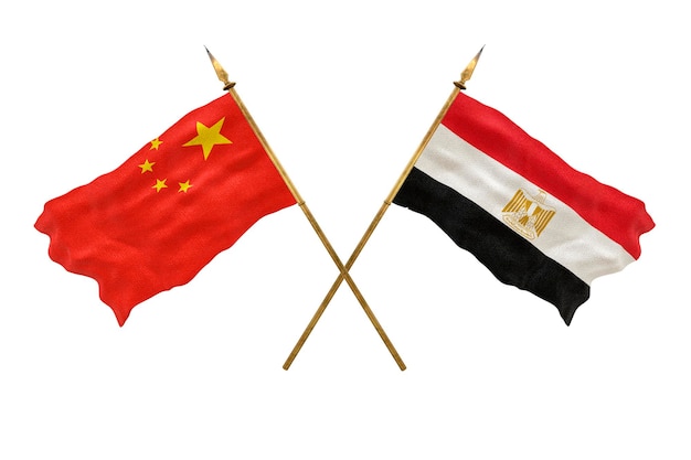 Achtergrond voor ontwerpers Nationale feestdag 3D-model Nationale vlaggen van de Volksrepubliek China en Egypte