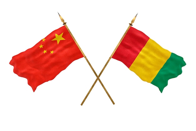 Achtergrond voor ontwerpers Nationale feestdag 3D-model Nationale vlaggen van de Volksrepubliek China en Guinee