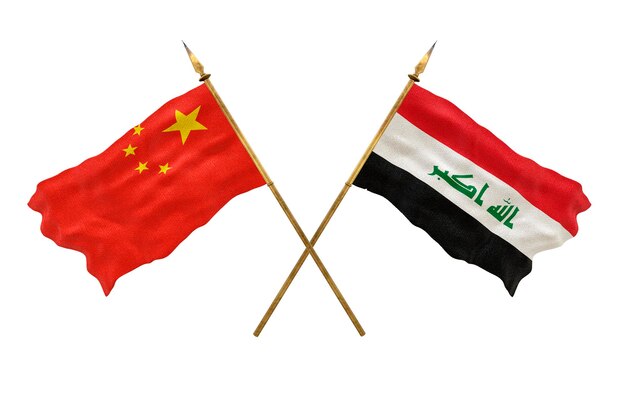 Achtergrond voor ontwerpers Nationale feestdag 3D-model Nationale vlaggen van de Volksrepubliek China en Irak