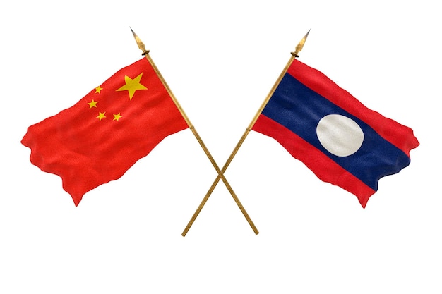 Achtergrond voor ontwerpers Nationale feestdag 3D-model Nationale vlaggen van de Volksrepubliek China en Laos