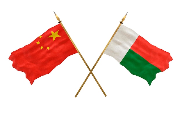 Achtergrond voor ontwerpers Nationale feestdag 3D-model Nationale vlaggen van de Volksrepubliek China en Madagaskar