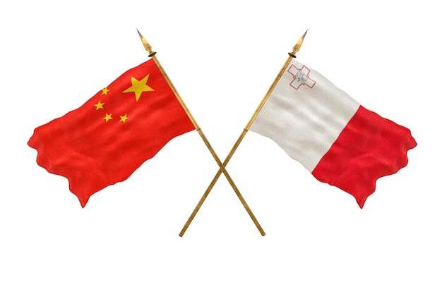 Achtergrond voor ontwerpers Nationale feestdag 3D-model Nationale vlaggen van de Volksrepubliek China en Malta