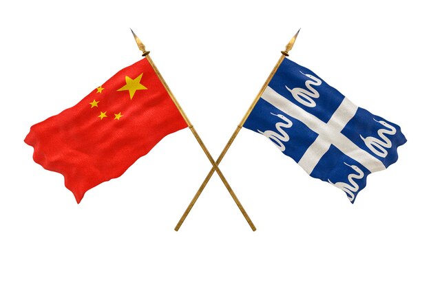 Achtergrond voor ontwerpers Nationale feestdag 3D-model Nationale vlaggen van de Volksrepubliek China en Martinique