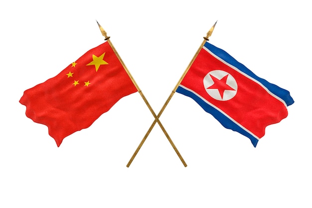 Achtergrond voor ontwerpers Nationale feestdag 3D-model Nationale vlaggen van de Volksrepubliek China en Noord-Korea