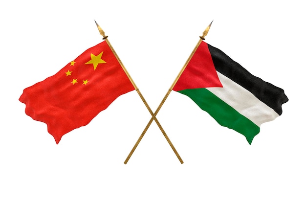 Achtergrond voor ontwerpers Nationale feestdag 3D-model Nationale vlaggen van de Volksrepubliek China en Palestina