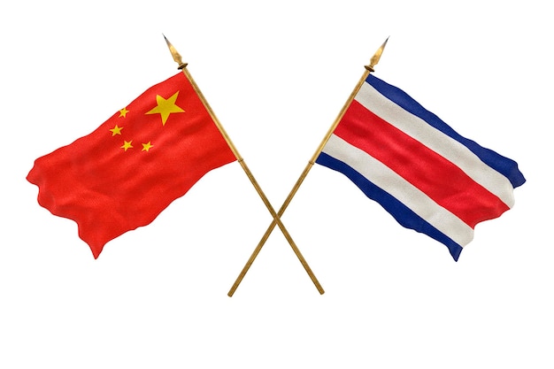 Achtergrond voor ontwerpers Nationale feestdag 3D-model Nationale vlaggen van de Volksrepubliek China en Sostarica