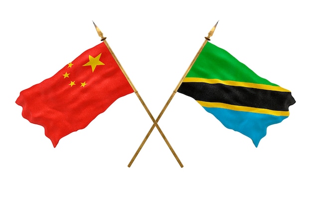 Achtergrond voor ontwerpers Nationale feestdag 3D-model Nationale vlaggen van de Volksrepubliek China en Tanzania