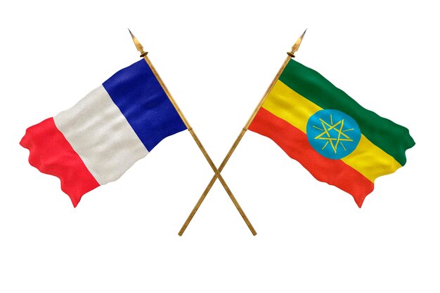 Achtergrond voor ontwerpers Nationale feestdag 3D-model Nationale vlaggen van de Volksrepubliek Frankrijk en Ethiopië