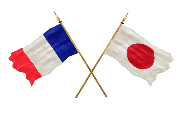 Achtergrond voor ontwerpers Nationale feestdag 3D-model Nationale vlaggen van de Volksrepubliek Frankrijk en Japan