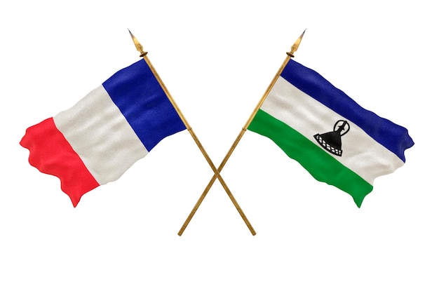 Achtergrond voor ontwerpers Nationale feestdag 3D-model Nationale vlaggen van de Volksrepubliek Frankrijk en Lesotho