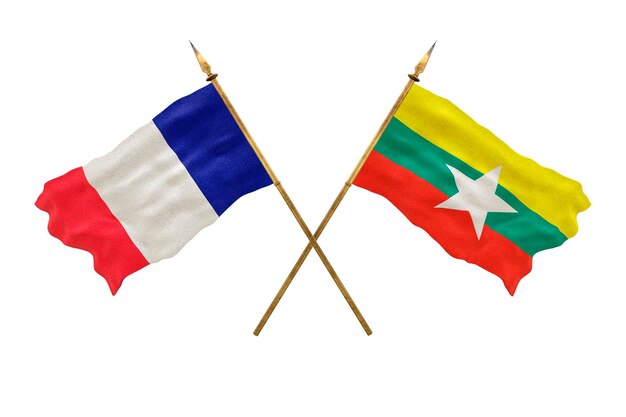 Achtergrond voor ontwerpers Nationale feestdag 3D-model Nationale vlaggen van de Volksrepubliek Frankrijk en Myanmar