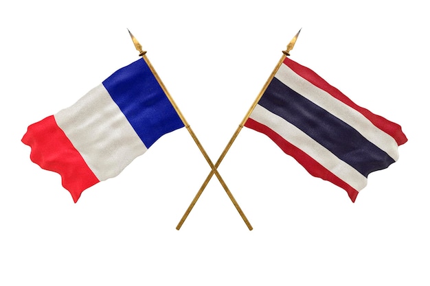 Achtergrond voor ontwerpers Nationale feestdag 3D-model Nationale vlaggen van de Volksrepubliek Frankrijk en Thailand