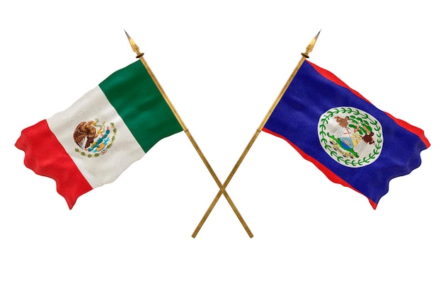 Achtergrond voor ontwerpers Nationale feestdag 3D-model Nationale vlaggen van de Volksrepubliek Mexico en Belize