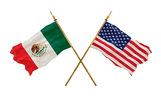 Achtergrond voor ontwerpers Nationale feestdag 3D-model Nationale vlaggen van de Volksrepubliek Mexico en de Verenigde Staten van Amerika VS