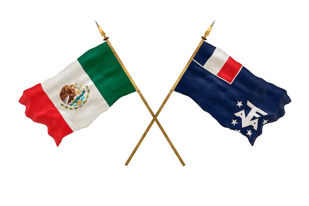 Achtergrond voor ontwerpers Nationale feestdag 3D-model Nationale vlaggen van de Volksrepubliek Mexico en Franse zuidpoolgebieden