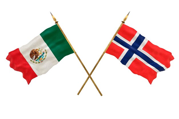 Achtergrond voor ontwerpers Nationale feestdag 3D-model Nationale vlaggen van de Volksrepubliek Mexico en het eiland Bouvet