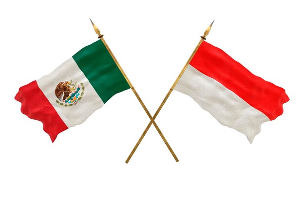 Achtergrond voor ontwerpers Nationale feestdag 3D-model Nationale vlaggen van de Volksrepubliek Mexico en Indonesië