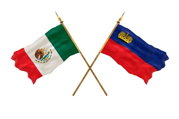 Achtergrond voor ontwerpers Nationale feestdag 3D-model Nationale vlaggen van de Volksrepubliek Mexico en Liechtenstein