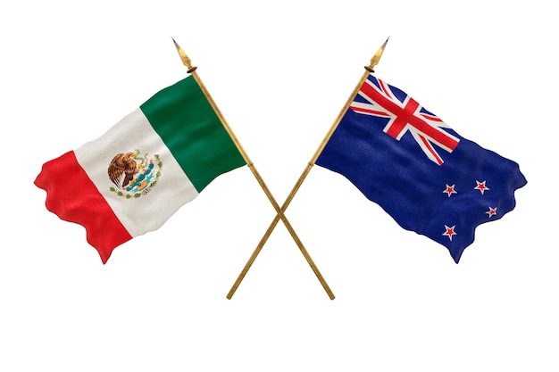Achtergrond voor ontwerpers Nationale feestdag 3D-model Nationale vlaggen van de Volksrepubliek Mexico en Nieuw-Zeeland