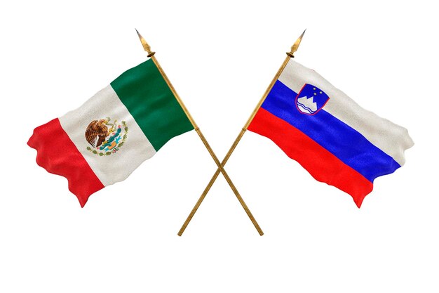 Achtergrond voor ontwerpers Nationale feestdag 3D-model Nationale vlaggen van de Volksrepubliek Mexico en Slovenië
