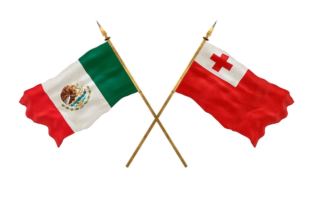 Achtergrond voor ontwerpers Nationale feestdag 3D-model Nationale vlaggen van de Volksrepubliek Mexico en Tonga