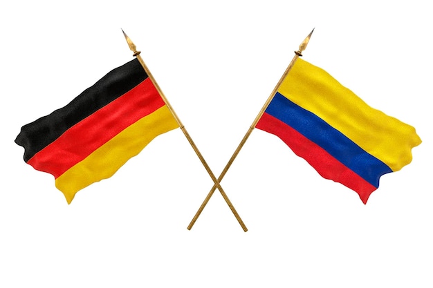 Achtergrond voor ontwerpers Nationale feestdag 3D-model Nationale vlaggen van Duitsland en Colombia