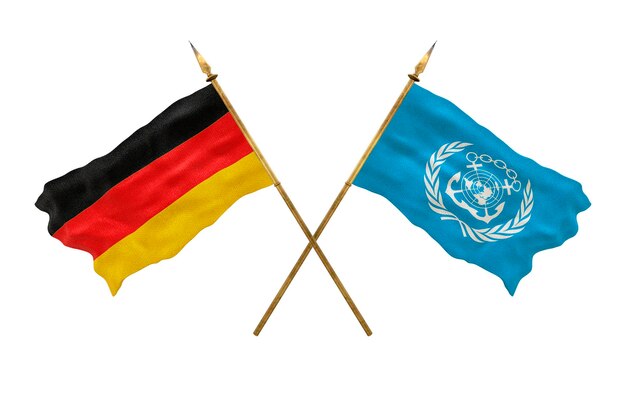 Achtergrond voor ontwerpers Nationale feestdag 3D-model Nationale vlaggen van Duitsland en de Internationale Maritieme Organisatie