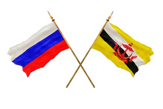 Achtergrond voor ontwerpers Nationale feestdag 3D-model Nationale vlaggen van Rusland en Brunei