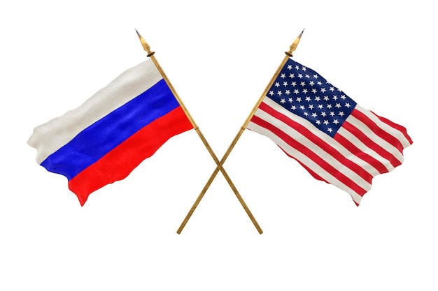 Achtergrond voor ontwerpers Nationale feestdag 3D-model Nationale vlaggen van Rusland en de Verenigde Staten van Amerika VS