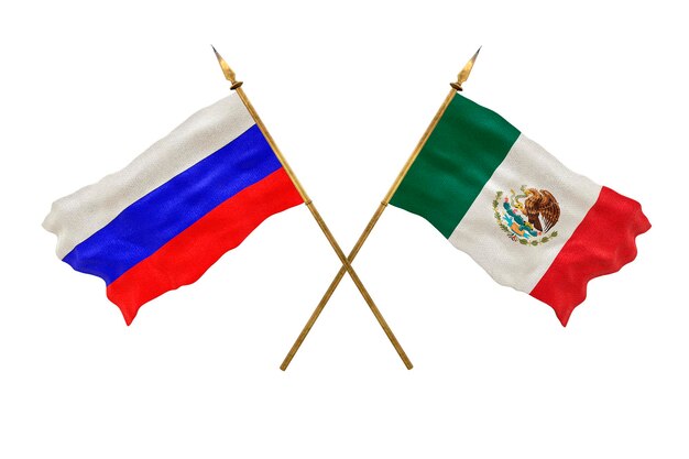 Achtergrond voor ontwerpers Nationale feestdag 3D-model Nationale vlaggen van Rusland en Mexico