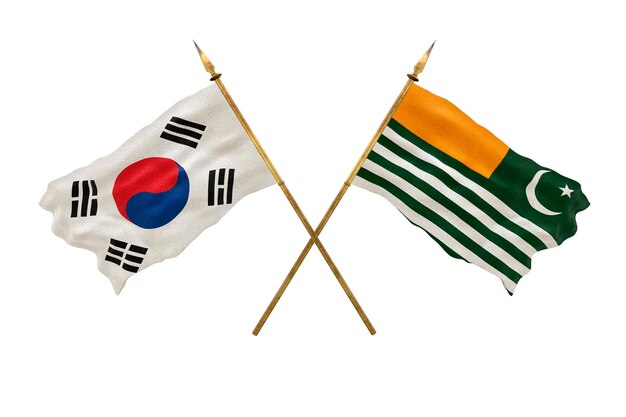 Achtergrond voor ontwerpers Nationale feestdag 3D-model Nationale vlaggen Zuid-Korea en Azad Kashmir