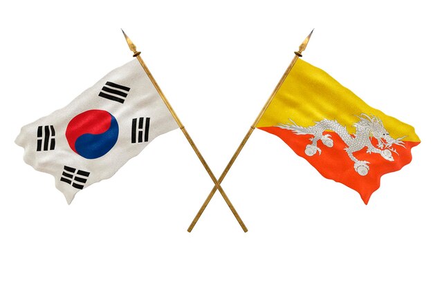 Achtergrond voor ontwerpers Nationale feestdag 3D-model Nationale vlaggen Zuid-Korea en Bhutan
