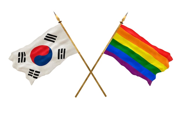 Foto achtergrond voor ontwerpers nationale feestdag 3d-model nationale vlaggen zuid-korea en gay pride