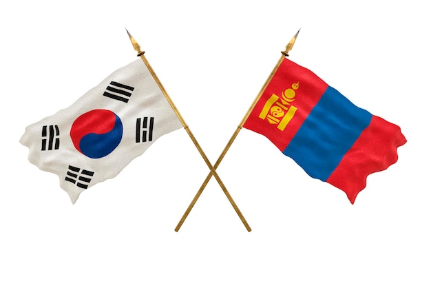 Achtergrond voor ontwerpers Nationale feestdag 3D-model Nationale vlaggen Zuid-Korea en Mongolië