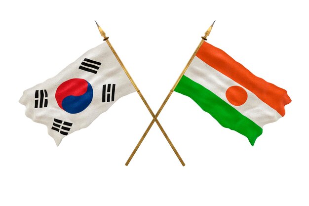 Achtergrond voor ontwerpers Nationale feestdag 3D-model Nationale vlaggen Zuid-Korea en Niger