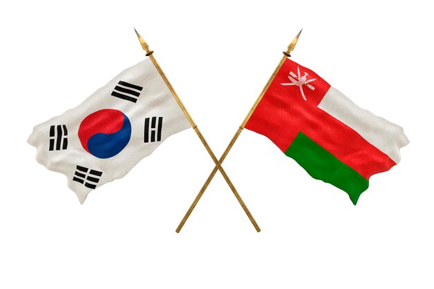 Achtergrond voor ontwerpers Nationale feestdag 3D-model Nationale vlaggen Zuid-Korea en Oman