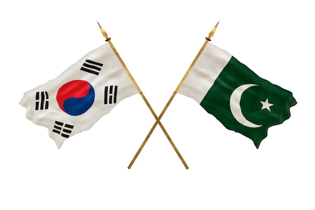 Achtergrond voor ontwerpers Nationale feestdag 3D-model Nationale vlaggen Zuid-Korea en Pakistan